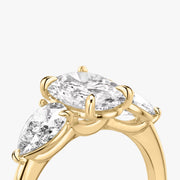 Oval Cut - Plain Band - Three Stone Ring- 0.5 Ct Side Stone each - 18 K Gold